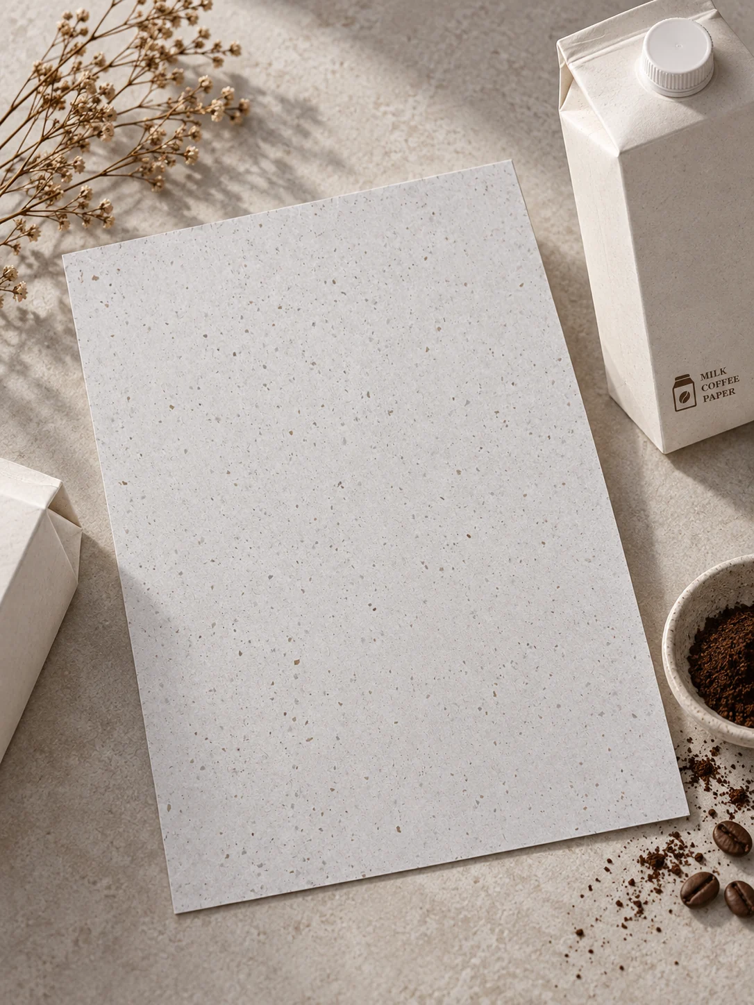 MILK COFFEE PAPER の原料。コーヒー豆の焙煎かすと使用済みの牛乳パック