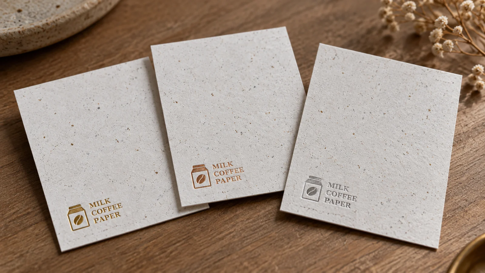 MILK COFFEE PAPER への箔押し。金・銅・銀の仕上がり